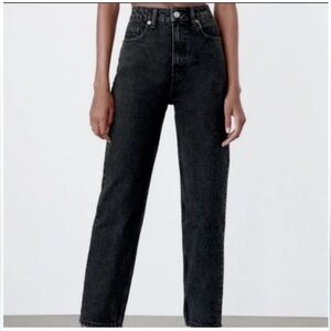 Zara Charcoal Denim High Rise Mom Jeans